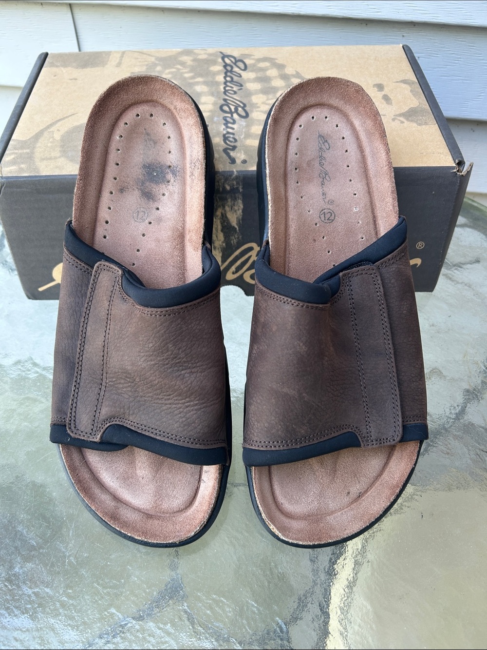 Eddie Bauer Men's Dark Brown Leather Slide Sandals Size 12